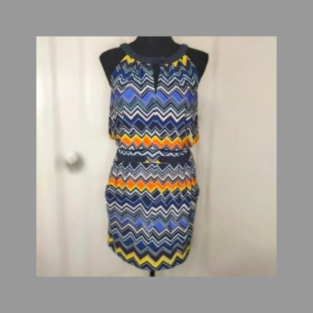 BCBGMAXAZRIA Multicolor Chevron Sundress Mini Dress